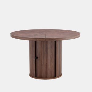 Mesa de jantar redonda 115 x 115 x 74 cm u2014 com espaço de arrumação, pé central com armário, estilo escandinavo moderno u2014 nogueira