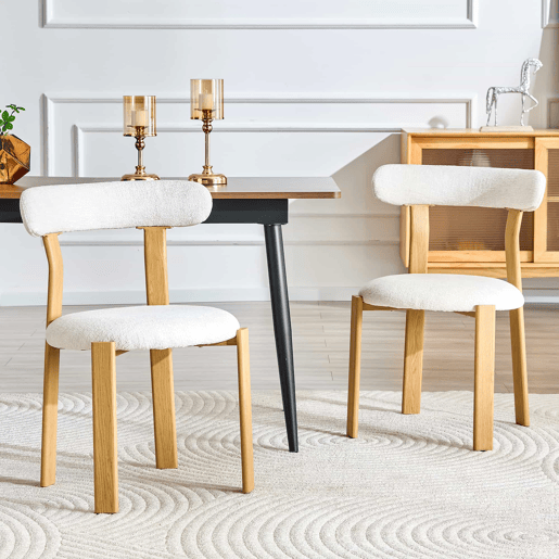 Cadeira de jantar 79 cm - Conjunto de 2 cadeiras estofadas com tecido bouclé respirável, encosto ergonómico e pés estáveis e antiderrapantes - Branco