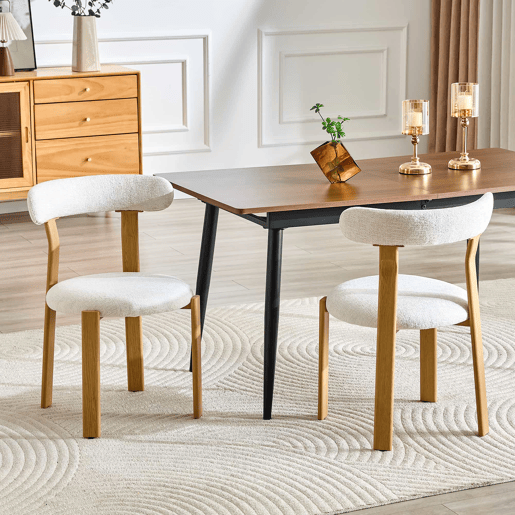 Cadeira de jantar 79 cm - Conjunto de 2 cadeiras estofadas com tecido bouclé respirável, encosto ergonómico e pés estáveis e antiderrapantes - Branco