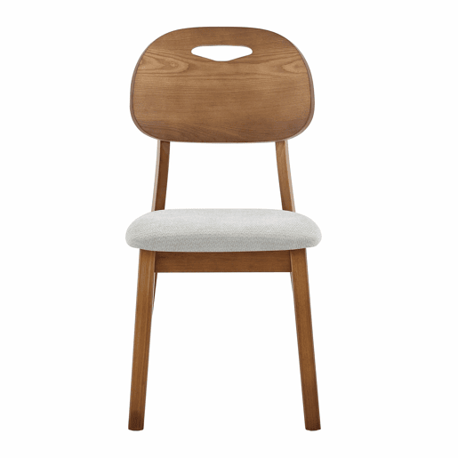Conjunto de 2 cadeiras de jantar 50x44x88 cm - encosto oval, design moderno em madeira com assento almofadado e pega - cinzento Conjunto de 2 cadeiras de jantar 50x44x88 cm - encosto oval, design moderno em madeira com assento almofadado e pega - cinzento
