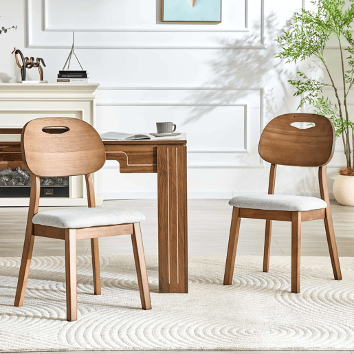 Conjunto de 2 cadeiras de jantar 50x44x88 cm - encosto oval, design moderno em madeira com assento almofadado e pega - cinzento Conjunto de 2 cadeiras de jantar 50x44x88 cm - encosto oval, design moderno em madeira com assento almofadado e pega - cinzento