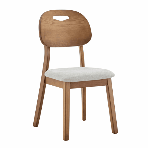 Conjunto de 2 cadeiras de jantar 50x44x88 cm - encosto oval, design moderno em madeira com assento almofadado e pega - cinzento Conjunto de 2 cadeiras de jantar 50x44x88 cm - encosto oval, design moderno em madeira com assento almofadado e pega - cinzento
