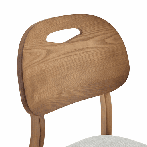 Conjunto de 2 cadeiras de jantar 50x44x88 cm - encosto oval, design moderno em madeira com assento almofadado e pega - cinzento Conjunto de 2 cadeiras de jantar 50x44x88 cm - encosto oval, design moderno em madeira com assento almofadado e pega - cinzento