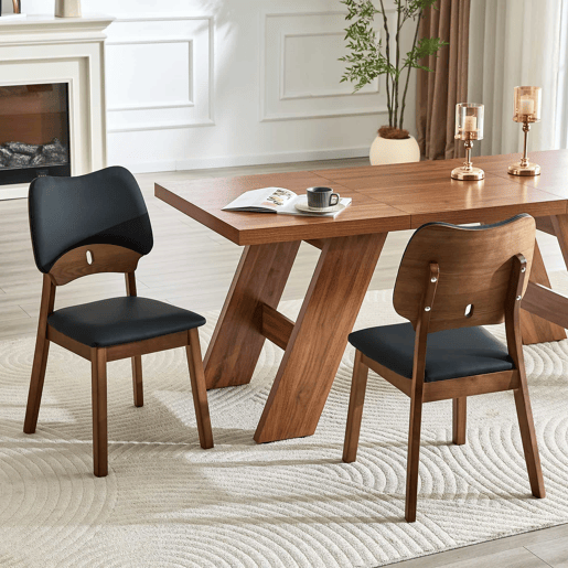 Conjunto de 2 cadeiras de jantar - Encosto em forma de borboleta, estrutura em madeira, assento almofadado, design moderno - Preto