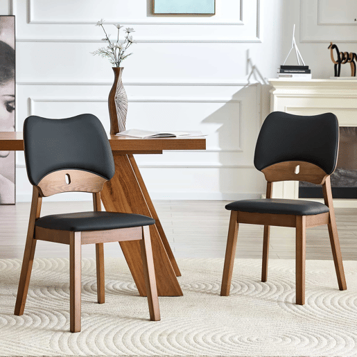 Conjunto de 2 cadeiras de jantar - Encosto em forma de borboleta, estrutura em madeira, assento almofadado, design moderno - Preto