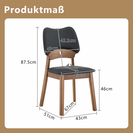 Conjunto de 2 cadeiras de jantar - Encosto em forma de borboleta, estrutura em madeira, assento almofadado, design moderno - Preto