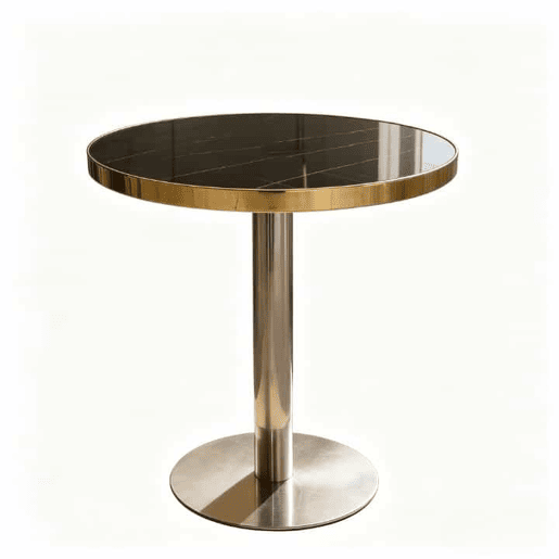 Mesa auxiliar redonda 60x60x74 cm - efeito mármore, estrutura em aço inoxidável dourado, base estável e design elegante - preta