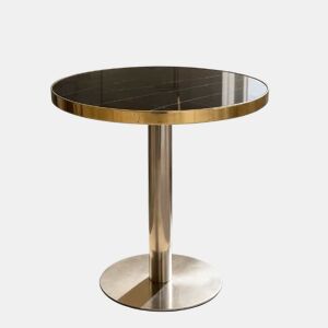 Mesa auxiliar redonda 60x60x74 cm - efeito mármore, estrutura em aço inoxidável dourado, base estável e design elegante - preta