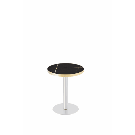 Mesa auxiliar redonda 60x60x74 cm - efeito mármore, estrutura em aço inoxidável dourado, base estável e design elegante - preta