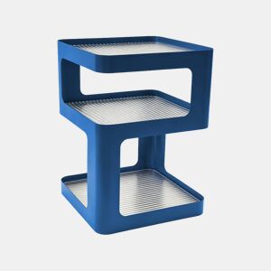 Mesa de apoio e de cabeceira de metal e vidro canelado, L35 x H50cm, Nae, Azul, 35x35x49 cm