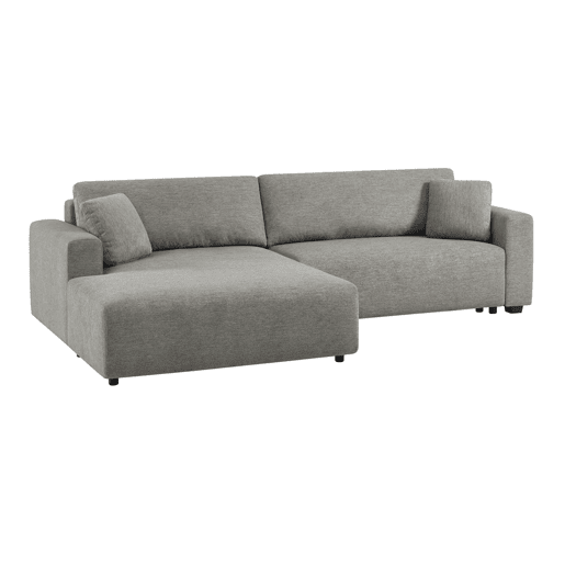 Sofá-cama esquerdo convertível em tecido com baú, 3 lugares, Wide, Cinza escuro, 289x167x83 cm