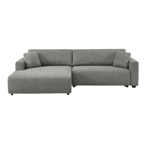Sofá-cama esquerdo convertível em tecido com baú, 3 lugares, Wide, Cinza escuro, 289x167x83 cm