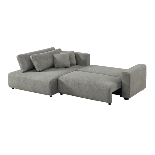 Sofá-cama esquerdo convertível em tecido com baú, 3 lugares, Wide, Cinza escuro, 289x167x83 cm