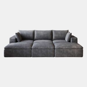 Sofá modular de 260 cm - design de dupla camada, almofadas com capas removíveis, sem montagem, veludo canelado - cinzento escuro