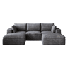 Sofá modular de 260 cm - veludo cotelê, design de dupla camada, almofadas removíveis sem montagem - cinzento escuro