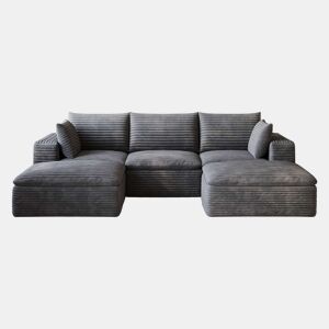 Sofá modular de 260 cm - veludo cotelê, design de dupla camada, almofadas removíveis sem montagem - cinzento escuro