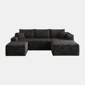 Sofá de canto de 241 cm - 4 lugares, estilo moderno minimalista, assento profundo, sem montagem - Preto
