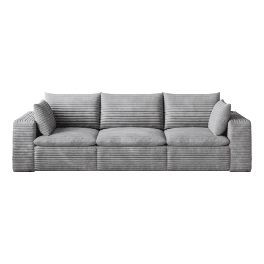 Sofá modular de 260 cm - Veludo cotelê, design de dupla camada, almofadas removíveis - cinzento