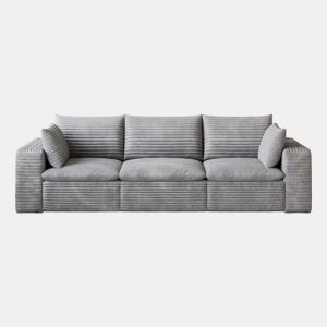 Sofá modular de 260 cm - Veludo cotelê, design de dupla camada, almofadas removíveis - cinzento