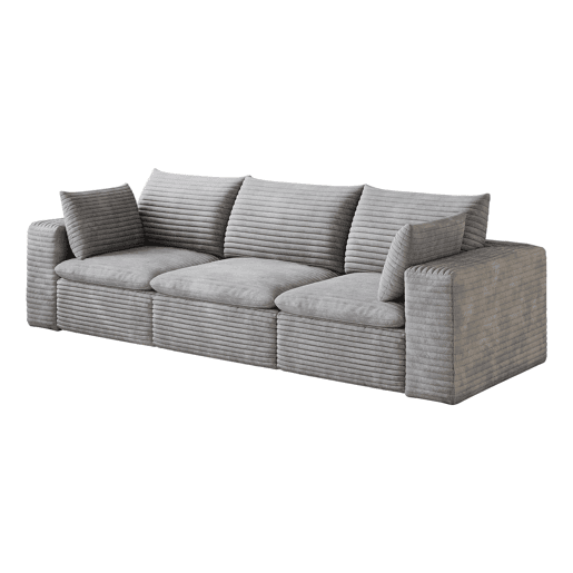 Sofá modular de 260 cm - Veludo cotelê, design de dupla camada, almofadas removíveis - cinzento