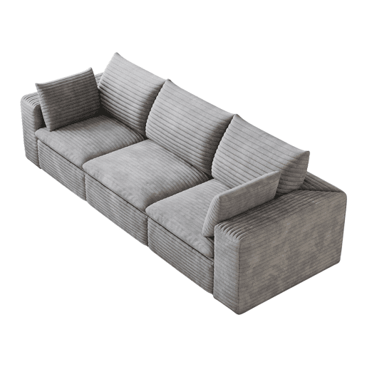 Sofá modular de 260 cm - Veludo cotelê, design de dupla camada, almofadas removíveis - cinzento