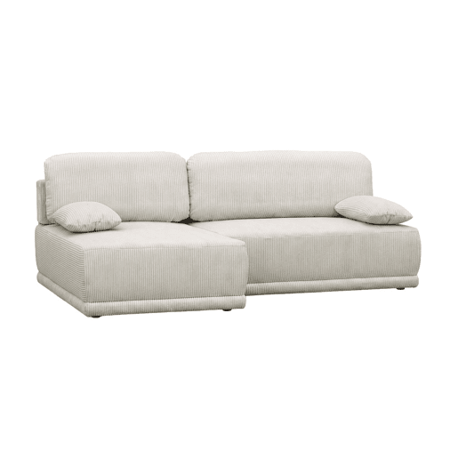 Sofá-cama de canto esquerdo em veludo canelado com baú, 3 lugares, Nelson, Bege cinzento, 218x140x81 cm Sofá-cama de canto esquerdo em veludo canelado com baú, 3 lugares, Nelson, Bege cinzento, 218x140x81 cm