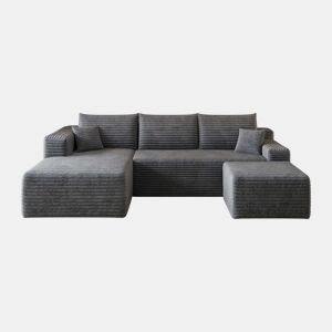 Sofá de canto L 241 cm - design «nuvem», estilo minimalista, assento profundo, sem montagem - Cinza escuro