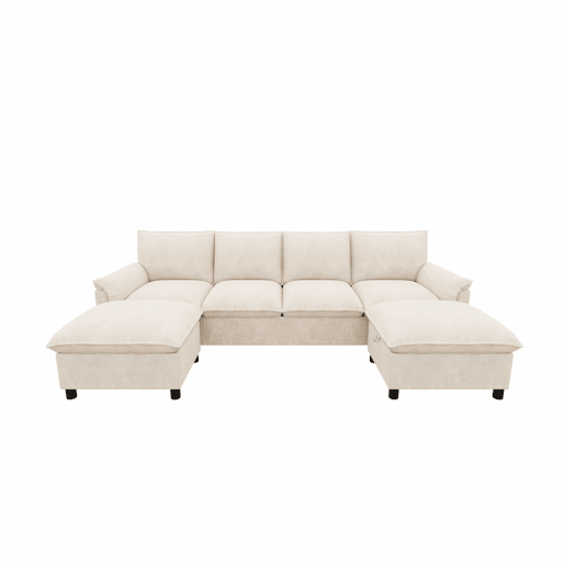 Sofá modular em U 264,5 x 142,5 x 84 cm u2013 design Deep Seat, encosto alto, 2 pufes móveis, sofá de canto confortável u2013 Bege Sofá modular em U 264,5 x 142,5 x 84 cm u2013 design Deep Seat, encosto alto, 2 pufes móveis, sofá de canto confortável u2013 Bege