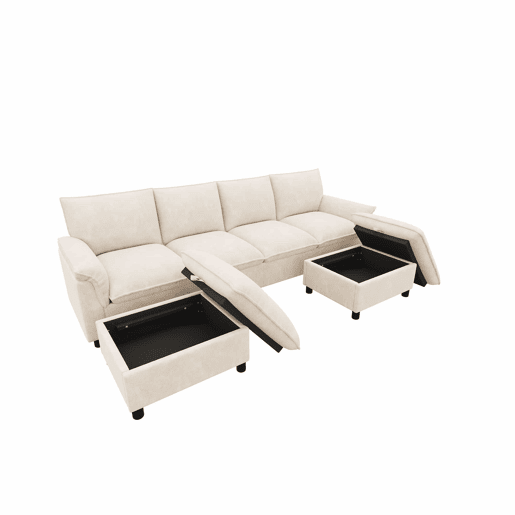 Sofá modular em U 264,5 x 142,5 x 84 cm u2013 design Deep Seat, encosto alto, 2 pufes móveis, sofá de canto confortável u2013 Bege Sofá modular em U 264,5 x 142,5 x 84 cm u2013 design Deep Seat, encosto alto, 2 pufes móveis, sofá de canto confortável u2013 Bege