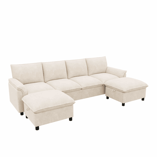 Sofá modular em U 264,5 x 142,5 x 84 cm u2013 design Deep Seat, encosto alto, 2 pufes móveis, sofá de canto confortável u2013 Bege Sofá modular em U 264,5 x 142,5 x 84 cm u2013 design Deep Seat, encosto alto, 2 pufes móveis, sofá de canto confortável u2013 Bege