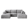 Sofá modular de 260 cm em veludo tipo Cloud - design de dupla camada, almofadas removíveis sem necessidade de montagem, 3 lugares - cinzento