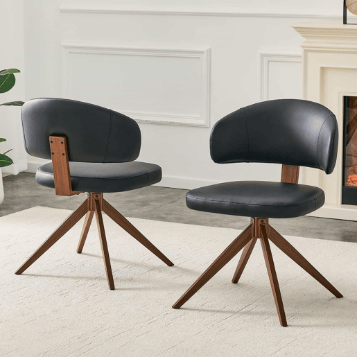 Cadeira giratória de jantar - 360° com estrutura metálica, estofamento confortável e design moderno para escritório e sala de estar - Preto Cadeira giratória de jantar - 360° com estrutura metálica, estofamento confortável e design moderno para escritório e sala de estar - Preto