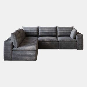 Sofá modular 260 x 250 cm - Design de dupla camada, almofadas removíveis, sem montagem, veludo canelado - Cinza escuro