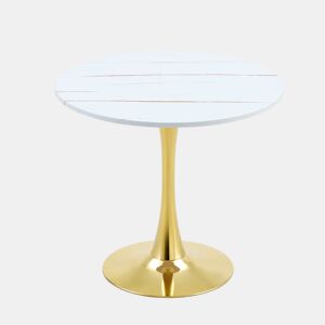 Mesa de jantar redonda de 80 cm u2013 design moderno em forma de tulipa com pé metálico para a cozinha e a sala de estar u2013 branca