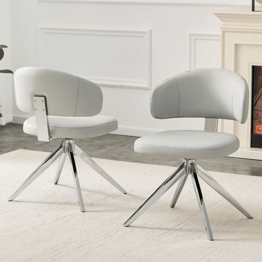 Cadeira de jantar 54,5 x 50,5 x 77 cm - Giratória a 360°, almofadada e confortável, estrutura metálica - Cinza claro Cadeira de jantar 54,5 x 50,5 x 77 cm - Giratória a 360°, almofadada e confortável, estrutura metálica - Cinza claro