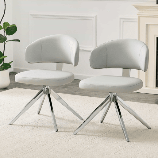 Cadeira de jantar 54,5 x 50,5 x 77 cm - Giratória a 360°, almofadada e confortável, estrutura metálica - Cinza claro Cadeira de jantar 54,5 x 50,5 x 77 cm - Giratória a 360°, almofadada e confortável, estrutura metálica - Cinza claro