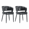 Cadeiras de jantar (2 unidades) - Estilo Mid Century Modern, cadeiras retro com braços curvos, encosto estampado e estofo em couro sintético - Preto