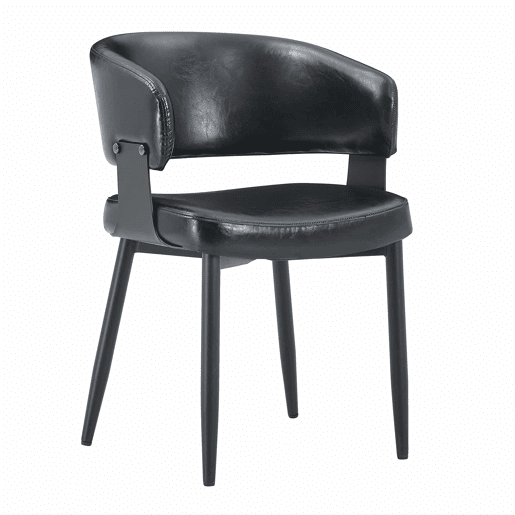Cadeiras de jantar (2 unidades) - Estilo Mid Century Modern, cadeiras retro com braços curvos, encosto estampado e estofo em couro sintético - Preto
