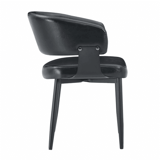 Cadeiras de jantar (2 unidades) - Estilo Mid Century Modern, cadeiras retro com braços curvos, encosto estampado e estofo em couro sintético - Preto