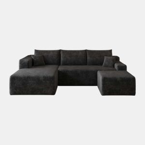 Sofá de canto em L com 241 cm - estilo moderno e minimalista, assento profundo e confortável, não requer montagem - Preto