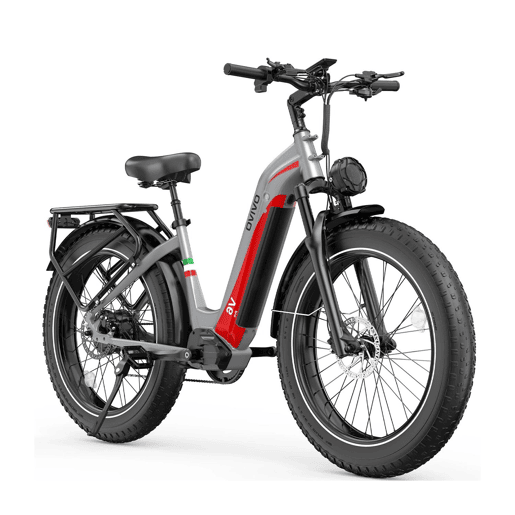OVIVO V6 PRO E-bike - Motor 250W Bateria 48V20AH 26Polegadas Travões Hidráulicos - PrataVermelho