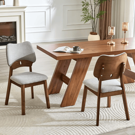 Conjunto de 2 cadeiras de jantar 51x43x82 cm - Encosto em forma de borboleta, estrutura em madeira, assento almofadado, cadeiras modernas de cozinha - Cinzento Conjunto de 2 cadeiras de jantar 51x43x82 cm - Encosto em forma de borboleta, estrutura em madeira, assento almofadado, cadeiras modernas de cozinha - Cinzento