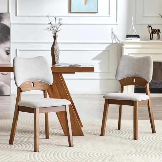 Conjunto de 2 cadeiras de jantar 51x43x82 cm - Encosto em forma de borboleta, estrutura em madeira, assento almofadado, cadeiras modernas de cozinha - Cinzento Conjunto de 2 cadeiras de jantar 51x43x82 cm - Encosto em forma de borboleta, estrutura em madeira, assento almofadado, cadeiras modernas de cozinha - Cinzento