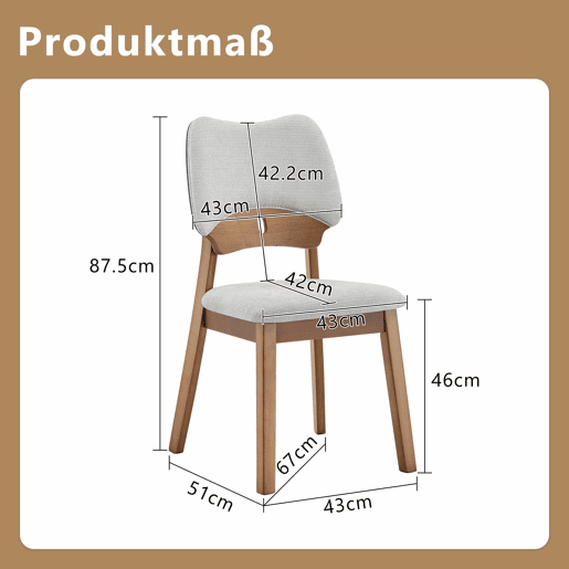 Conjunto de 2 cadeiras de jantar 51x43x82 cm - Encosto em forma de borboleta, estrutura em madeira, assento almofadado, cadeiras modernas de cozinha - Cinzento Conjunto de 2 cadeiras de jantar 51x43x82 cm - Encosto em forma de borboleta, estrutura em madeira, assento almofadado, cadeiras modernas de cozinha - Cinzento