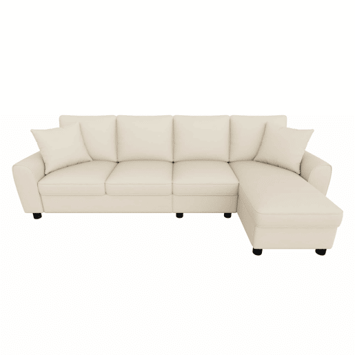 Sofá de canto L 280x136x82 cm - Modular em chenille com chaise longue, arrumação e encosto reclinável com porta-copos - Bege
