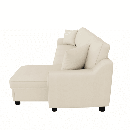 Sofá de canto L 280x136x82 cm - Modular em chenille com chaise longue, arrumação e encosto reclinável com porta-copos - Bege