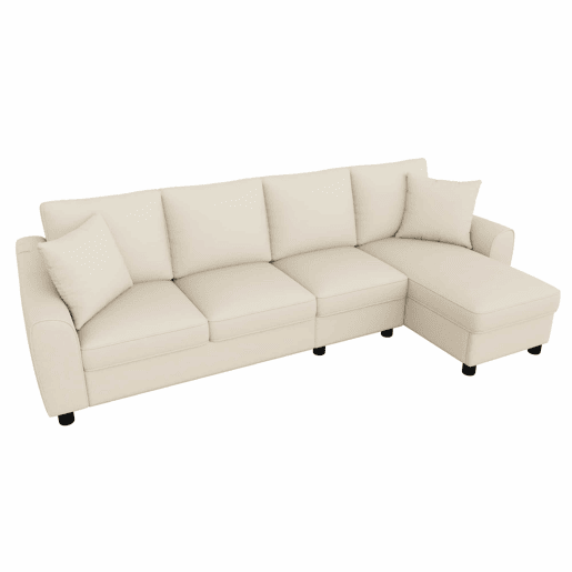Sofá de canto L 280x136x82 cm - Modular em chenille com chaise longue, arrumação e encosto reclinável com porta-copos - Bege