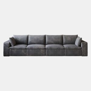 Sofá modular de 340 cm em veludo - design de dupla camada, almofadas removíveis, sem montagem, 4 lugares - cinzento escuro