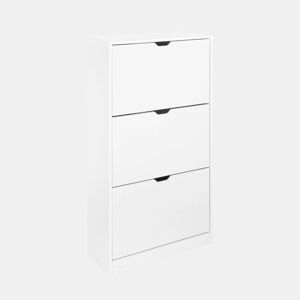 Sapateira com efeito madeira com 3 gavetas, Shooz, Branco, 60x23.5x119.5 cm