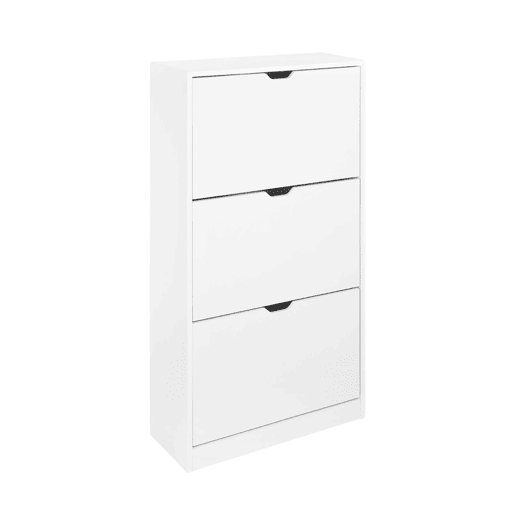 Sapateira com efeito madeira com 3 gavetas, Shooz, Branco, 60x23.5x119.5 cm